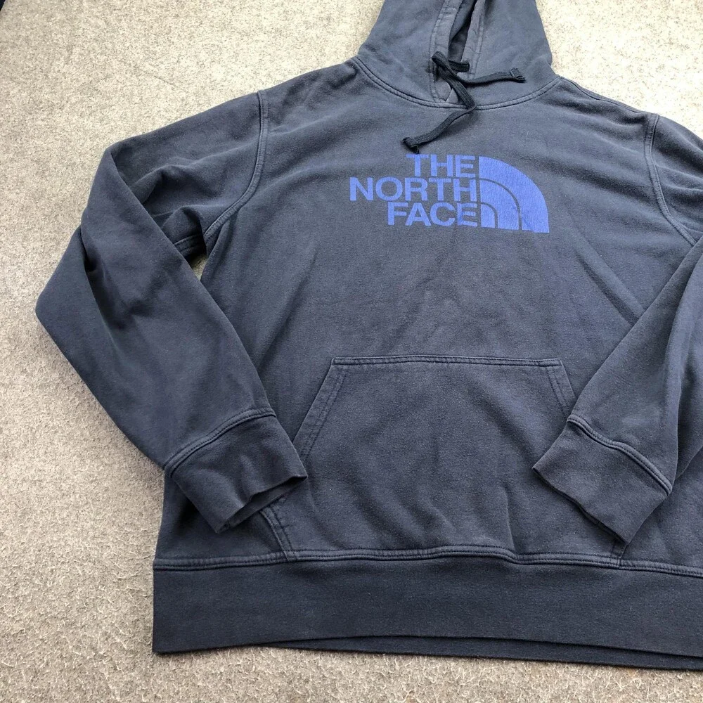 The North Face Hoodie Mens Large Blue Pullover Fleece Sweatshirt Logo Graphic